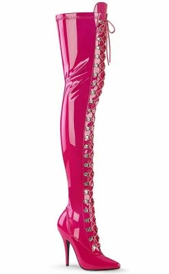 Pleaser SEDUCE-3024 Hot Pink Patent Thigh High Boots Pole Shoes