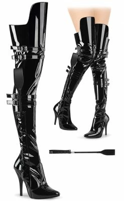 Pleaser SEDUCE-3080 Black Patent Dominatrix Thigh High Boots Pole Shoes