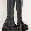 Demonia SHAKER-100 Black Vegan Knee High Platform Boots Shoes