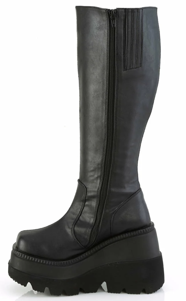 Demonia SHAKER-100WC Black Vegan Knee High Platform Boots | Wide Calf Plus Size 5 Demonia SHAKER-100WC Black Vegan Knee High Platform Boots | Wide Calf Plus Size
