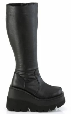 Demonia SHAKER-100WC Black Vegan Knee High Platform Boots | Wide Calf Plus Size 11 Demonia SHAKER-100WC Black Vegan Knee High Platform Boots | Wide Calf Plus Size