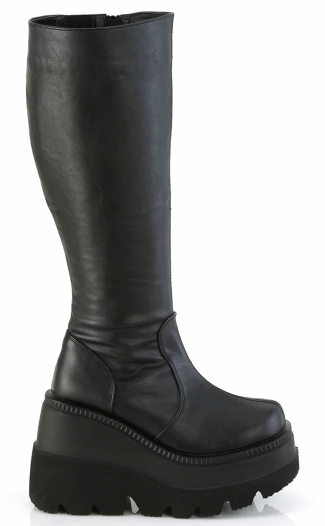 Demonia SHAKER-100WC Black Vegan Knee High Platform Boots | Wide Calf Plus Size 7 Demonia SHAKER-100WC Black Vegan Knee High Platform Boots | Wide Calf Plus Size