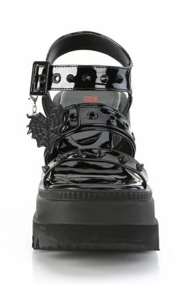 Demonia SHAKER-13 Black Patent Wedge Sandals Shoes