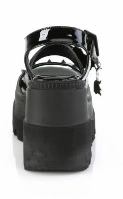 Demonia SHAKER-13 Black Patent Wedge Sandals Shoes