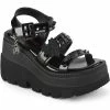 Demonia SHAKER-13 Black Patent Wedge Sandals Shoes
