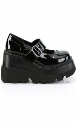 Demonia Shoes SHAKER-23 Black Patent Platform Mary Janes