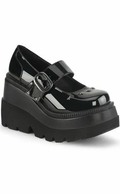 Demonia Shoes SHAKER-23 Black Patent Platform Mary Janes