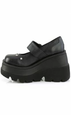 Demonia SHAKER-23 Black Vegan Leather Platform Mary Janes Shoes