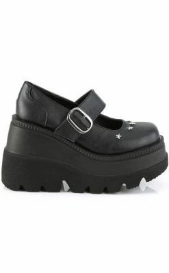 Demonia SHAKER-23 Black Vegan Leather Platform Mary Janes Shoes