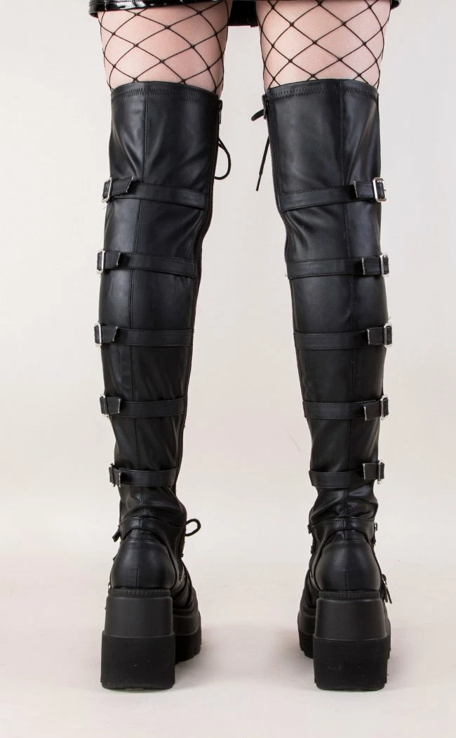 Demonia SHAKER-350 Black Vegan Leather Thigh High Platform Boots 5 Demonia SHAKER-350 Black Vegan Leather Thigh High Platform Boots