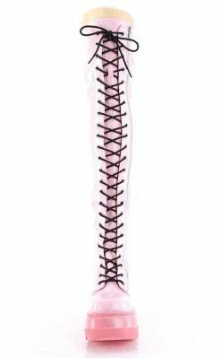 Demonia SHAKER-374-1 Baby Pink Holographic Thigh High Platform Boots 12 Demonia SHAKER-374-1 Baby Pink Holographic Thigh High Platform Boots