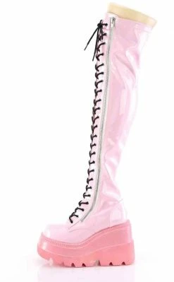 Demonia SHAKER-374-1 Baby Pink Holographic Thigh High Platform Boots 13 Demonia SHAKER-374-1 Baby Pink Holographic Thigh High Platform Boots