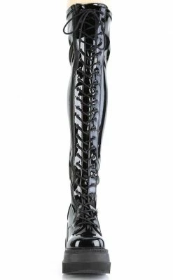 Demonia Shoes SHAKER-374 Black Patent Thigh High Platform Boots 13 Demonia Shoes SHAKER-374 Black Patent Thigh High Platform Boots