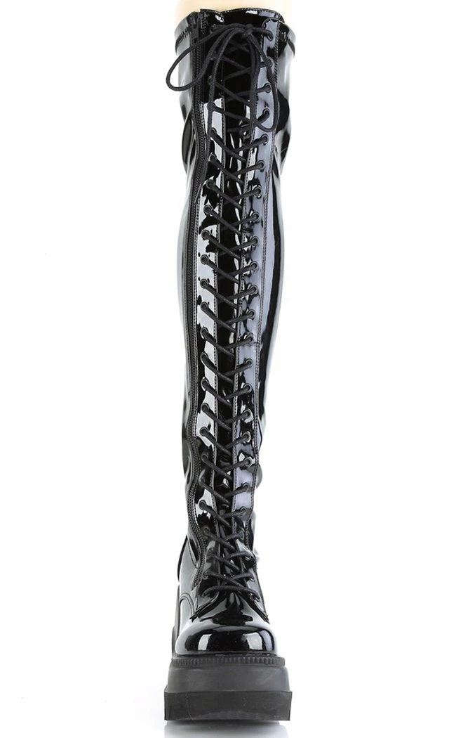 Demonia Shoes SHAKER-374 Black Patent Thigh High Platform Boots 7 Demonia Shoes SHAKER-374 Black Patent Thigh High Platform Boots