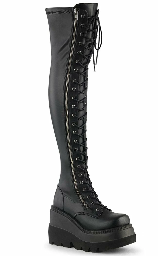 Demonia Shoes SHAKER-374 Black Vegan Leather Thigh High Platform Boots (Au Stock) 5 Demonia Shoes SHAKER-374 Black Vegan Leather Thigh High Platform Boots (Au Stock)