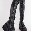 Demonia Shoes SHAKER-374 Black Vegan Leather Thigh High Platform Boots (Au Stock)
