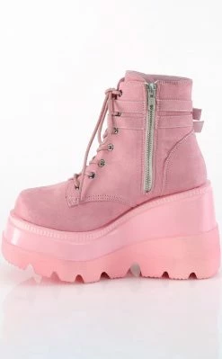 Demonia Shoes SHAKER-52 Baby Pink Faux Suede Ankle Boots