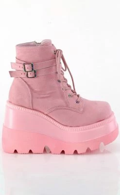 Demonia Shoes SHAKER-52 Baby Pink Faux Suede Ankle Boots