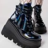 Demonia SHAKER-52 Black Holographic Platform Ankle Boots (Au Stock) Shoes