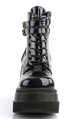 Demonia SHAKER-52 Black Holographic Platform Ankle Boots