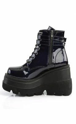 Demonia SHAKER-52 Black Holographic Platform Ankle Boots