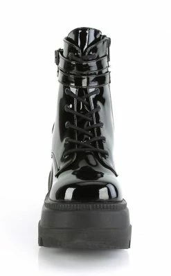 Demonia Shoes SHAKER-52 Black Patent Platform Ankle Boots