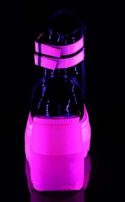 Demonia Shoes SHAKER-52 Black Patent & UV Pink Platform Ankle Boots