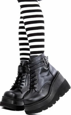 Demonia Shoes SHAKER-52 Black Vegan Leather Platform Ankle Boots (AU Stock)