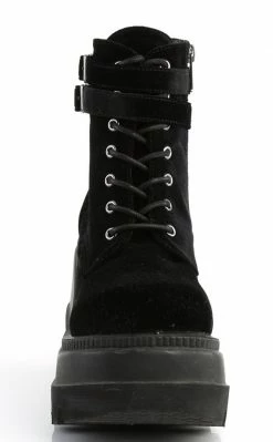 Demonia Shoes SHAKER-52 Black Velvet Platform Ankle Boots