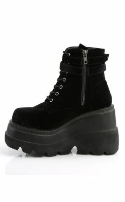 Demonia Shoes SHAKER-52 Black Velvet Platform Ankle Boots