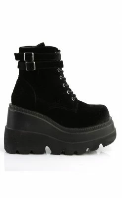 Demonia Shoes SHAKER-52 Black Velvet Platform Ankle Boots