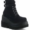 Demonia Shoes SHAKER-52 Black Velvet Platform Ankle Boots