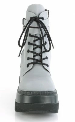 Demonia SHAKER-52 Grey UV Reflective Platform Ankle Boots Shoes