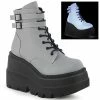 Demonia SHAKER-52 Grey UV Reflective Platform Ankle Boots Shoes