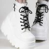 Demonia SHAKER-52 White Vegan Leather Platform Ankle Boots Shoes