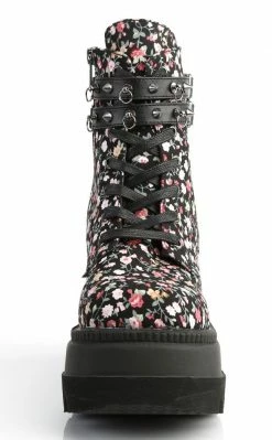 Demonia Shoes SHAKER-52ST Floral Fabric Platform Ankle Boots