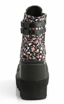 Demonia Shoes SHAKER-52ST Floral Fabric Platform Ankle Boots