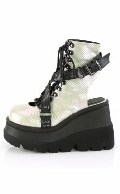 Demonia SHAKER-56 Green Iridescent Platform Ankle Boots