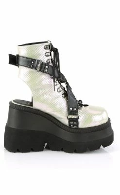 Demonia SHAKER-56 Green Iridescent Platform Ankle Boots