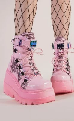 Demonia SHAKER-60 Baby Pink Platform Ankle Boots (Au Stock)