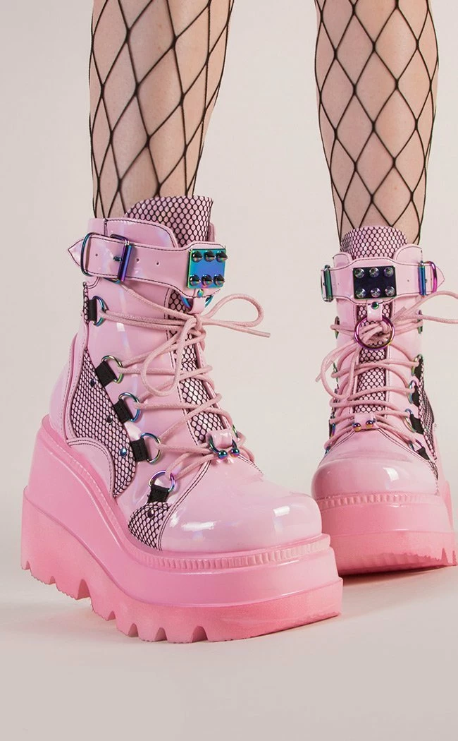 Demonia Shoes SHAKER-60 Baby Pink Platform Ankle Boots 3 Demonia Shoes SHAKER-60 Baby Pink Platform Ankle Boots