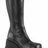 Demonia SHAKER-65 Black Vegan Leather Knee High Platform Boots (AU Stock) Shoes