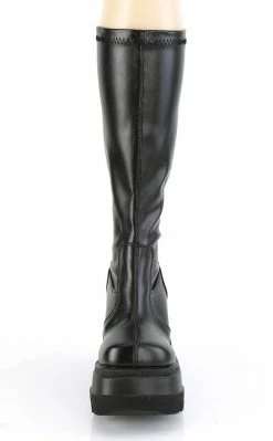 Demonia SHAKER-65 Black Vegan Leather Knee High Platform Boots