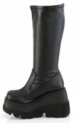 Demonia Plus Size SHAKER-65WC Black Vegan Leather Knee High Platform Boots | Wide Calf
