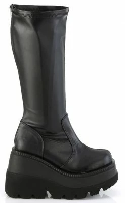 Demonia Plus Size SHAKER-65WC Black Vegan Leather Knee High Platform Boots | Wide Calf