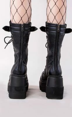 Demonia Shoes SHAKER-70 Black Vegan Leather Platform Boots