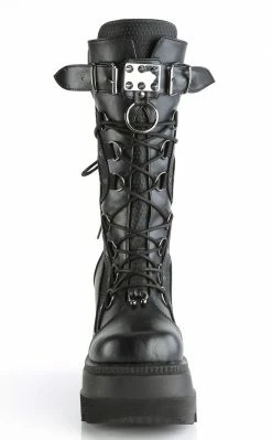 Demonia Shoes SHAKER-70 Black Vegan Leather Platform Boots