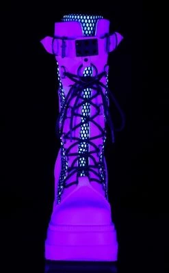 Demonia Shoes SHAKER-70 White Vegan Leather Platform Boots