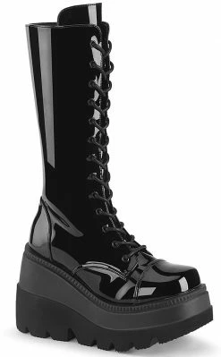 Demonia SHAKER-72 Black Patent Platform Boots Shoes