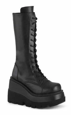 Demonia Shoes SHAKER-72 Black Vegan Leather Platform Boots